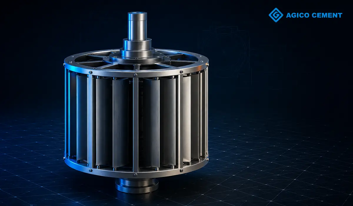 AGICO CEMENT branded 3D vertical mill separator cage rotor rendering