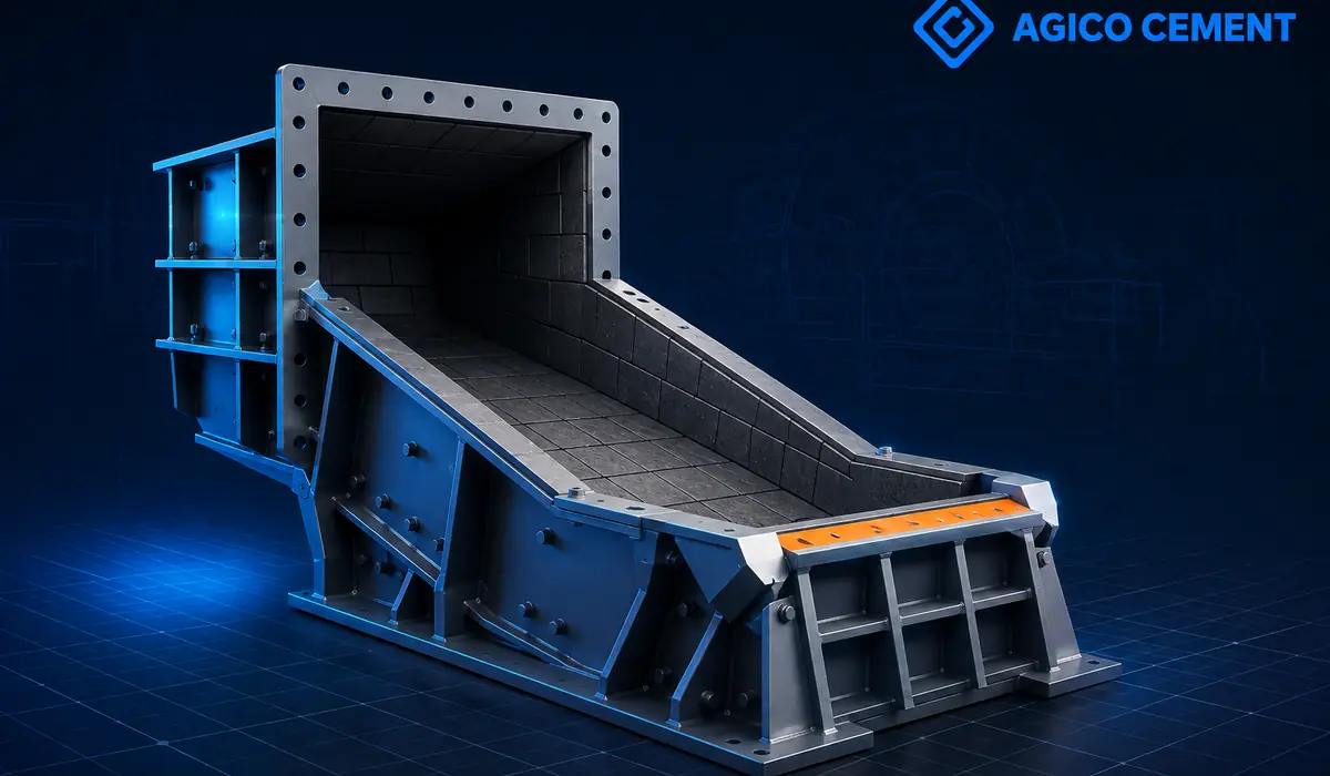 AGICO CEMENT branded 3D feed chute rendering