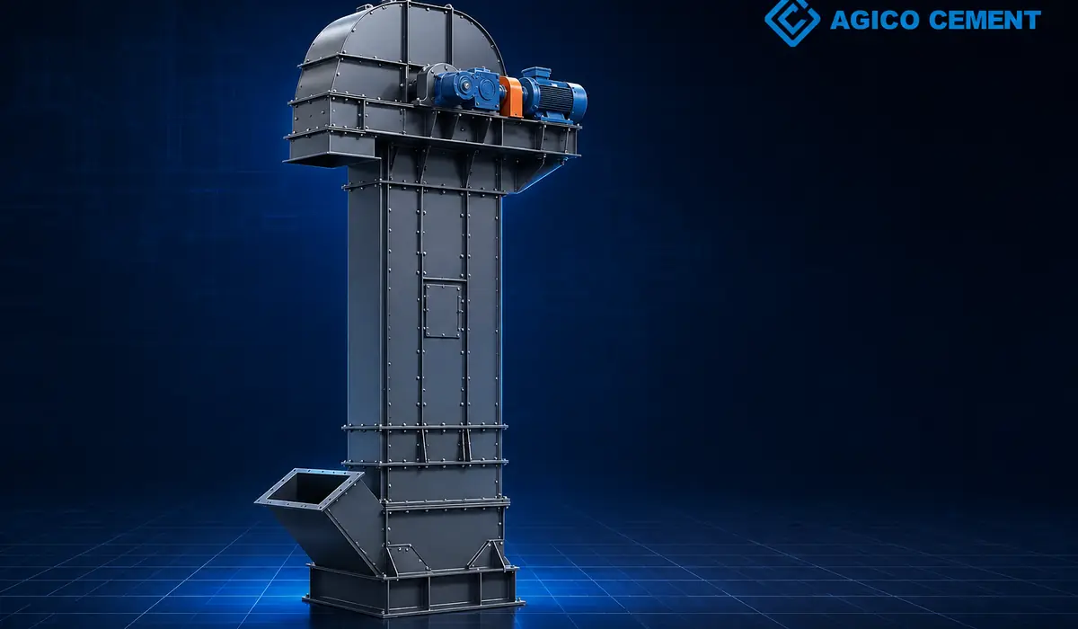 AGICO CEMENT branded 3D bucket elevator head and boot rendering