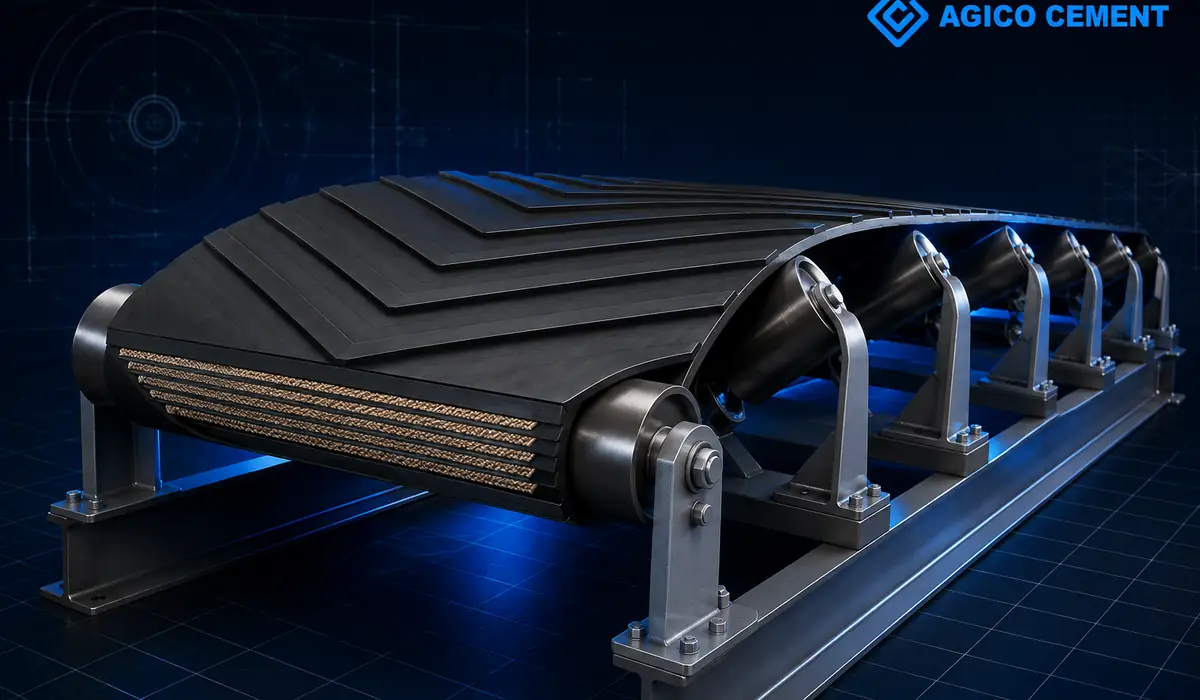 AGICO CEMENT branded 3D concrete conveyor belt rendering