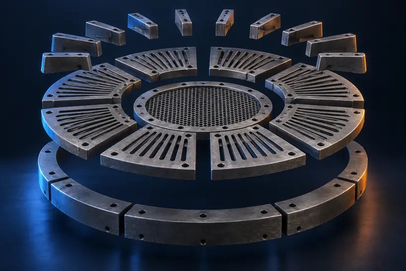 Exploded assembly of a ball mill diaphragm